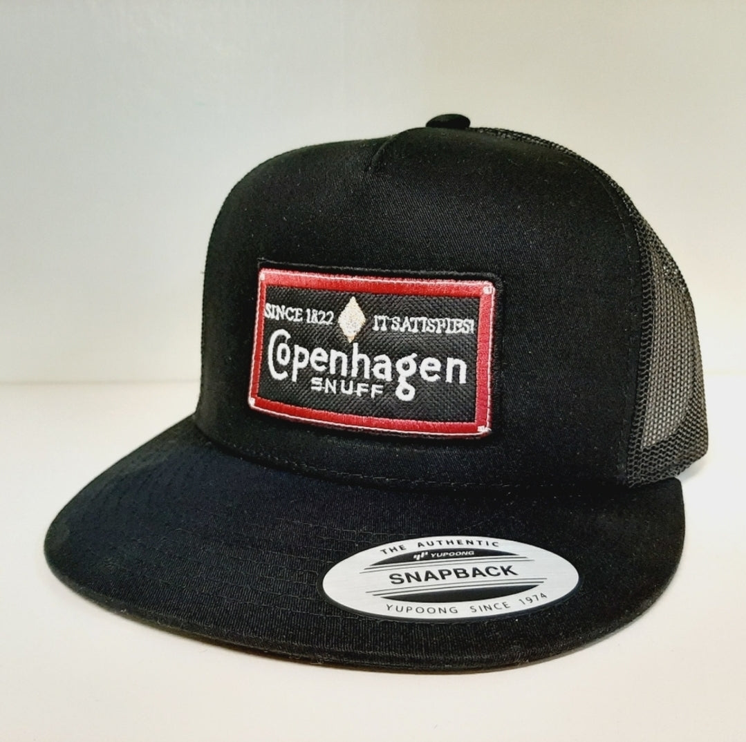 Copenhagen Snuff Tobacco Embroidered Patch Flat Bill Snapback Mesh Hat Cap Yupoong