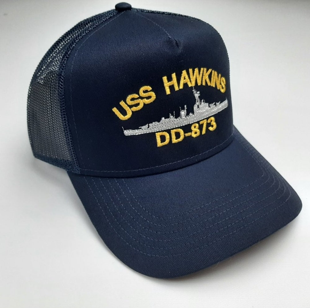 US NAVY USS Hawkins DD-873 Embroidered Hat Baseball Cap Adjustable Blue Mesh back
