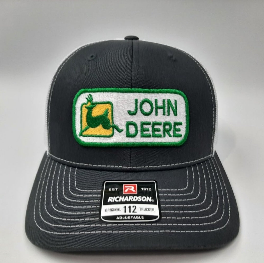 John Deere Richardson 112 Embroidered Patch Trucker Mesh Snapback Cap Hat Gray