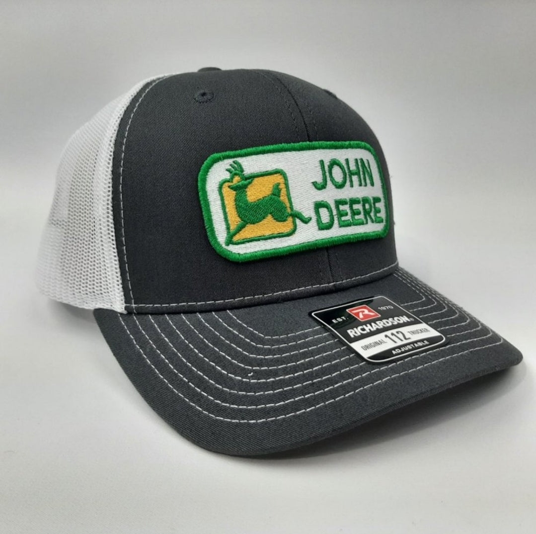 John Deere Richardson 112 Embroidered Patch Trucker Mesh Snapback Cap Hat Gray