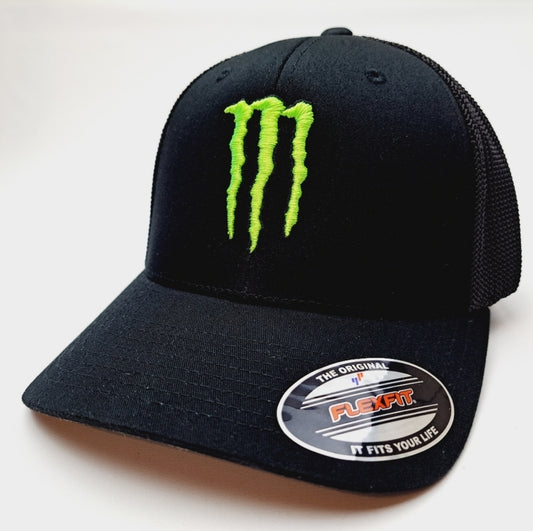 Energy Embroidered Mesh Flexfit Fitted Trucker Black One Size Fits Most