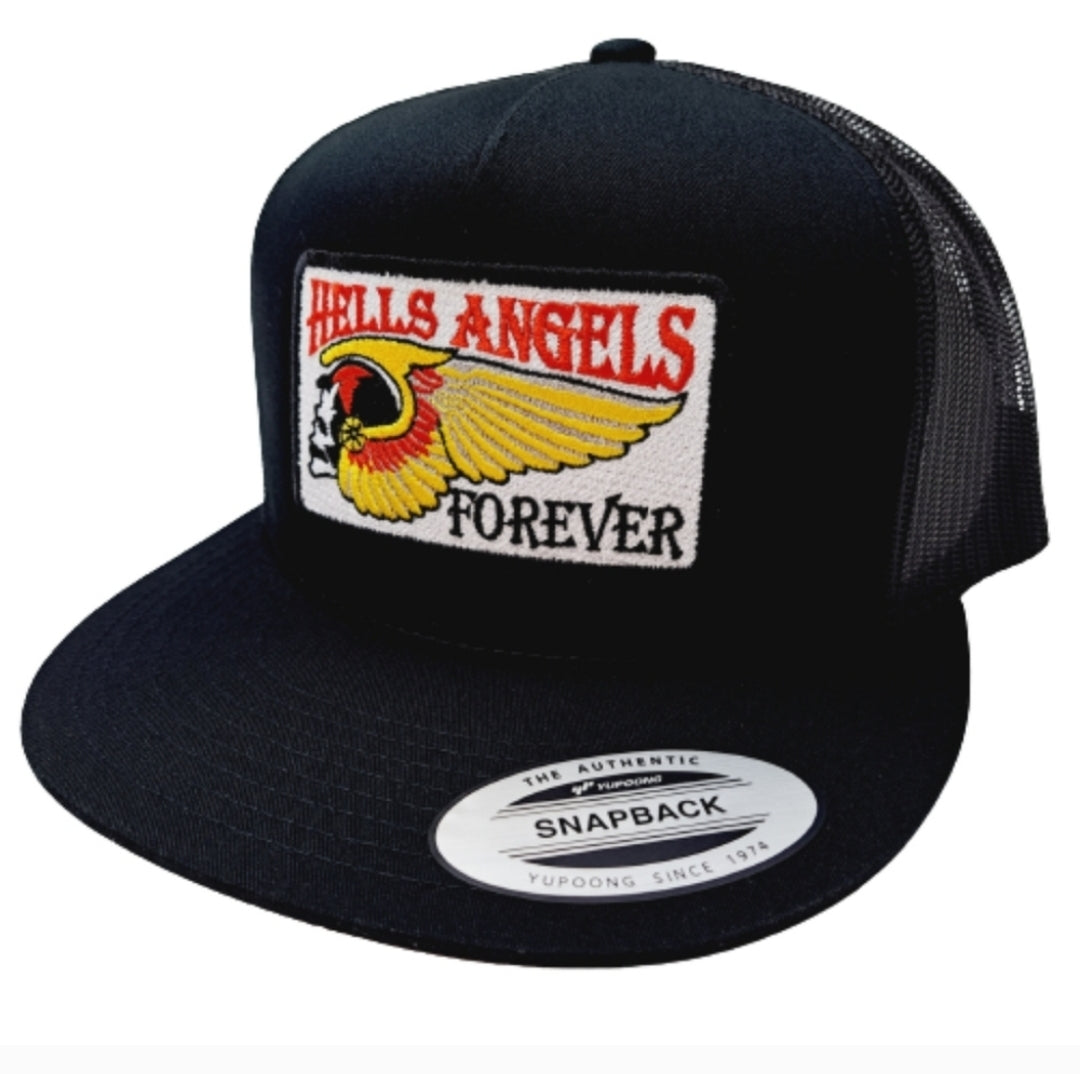 Hells Angels Forever Embroidered Patch Flat Bill Mesh Snapback Trucker Black