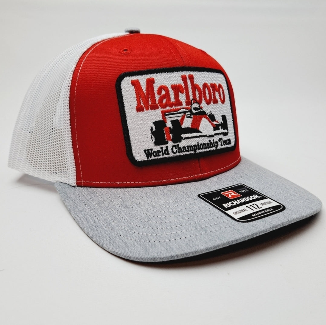 Marlboro Formula 1 Racing Embroidered Patch Richardson 112 Trucker Mesh Snapback Cap Hat Red & White (Copy)