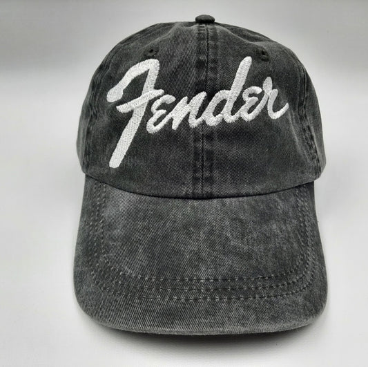 Fender Guitars Relaxed Dad Hat Cap Gray Washed Cotton Embroidered Strapback