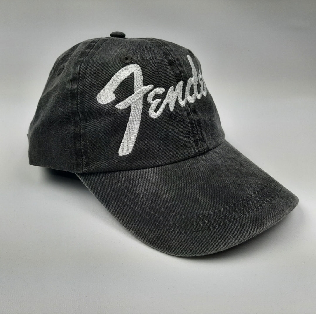 Fender Guitars Relaxed Dad Hat Cap Gray Washed Cotton Embroidered Strapback