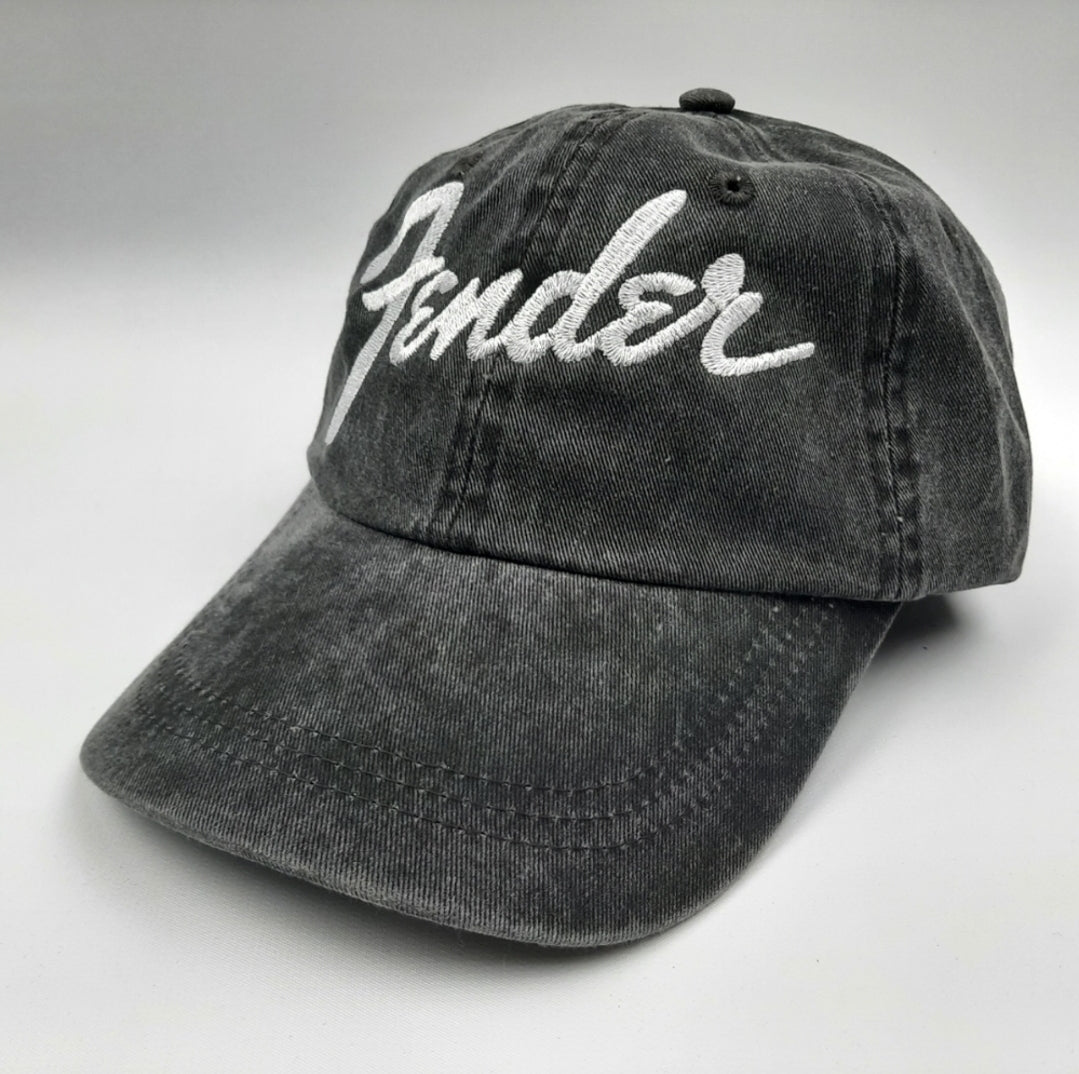 Fender Guitars Relaxed Dad Hat Cap Gray Washed Cotton Embroidered Strapback