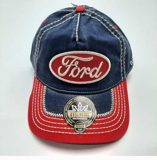 Ford Trucker Strapback Cap Hat Blue & Red Thick Stitch