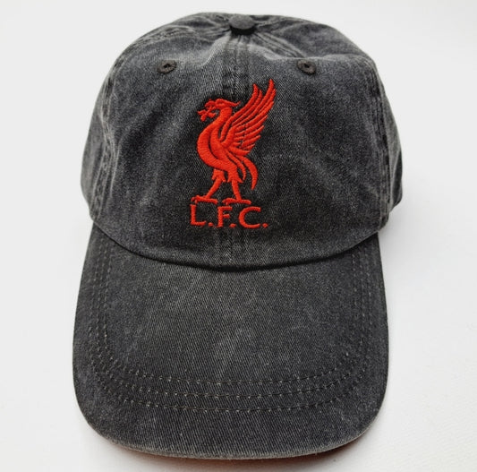 Liverpool Football Club Relaxed Dad Hat Cap Gray Washed Cotton Embroidered Strapback