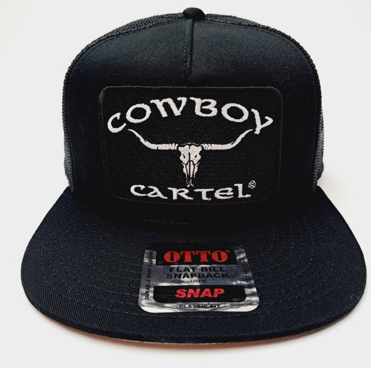 Cowboy Cartel Embroidered Patch Baseball Cap Flat Bill Trucker Mesh Snapback Black