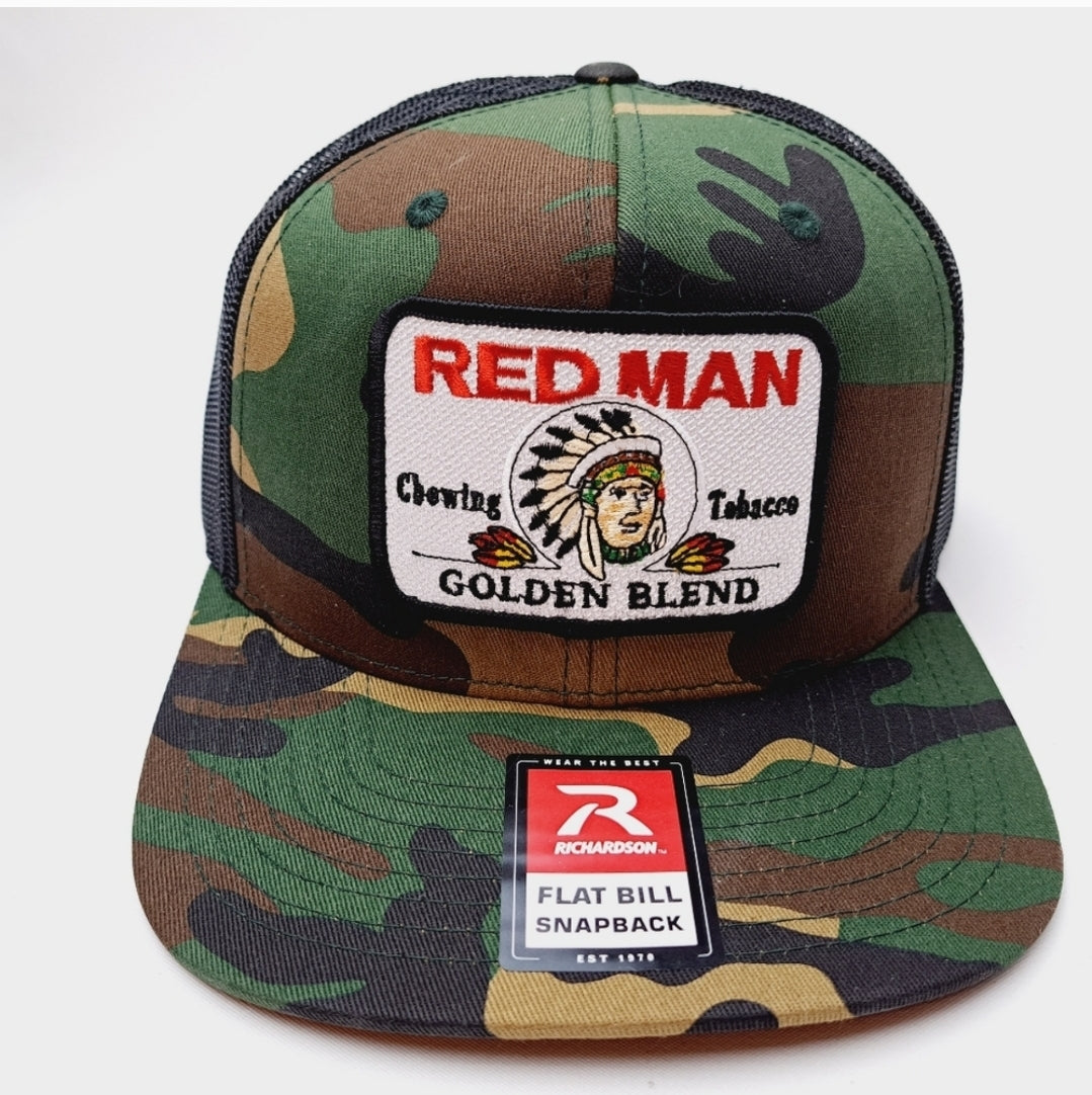 Red Man Richardson 511 Embroidered Patch Trucker Camouflage Snapback Cap Hat Black Mesh