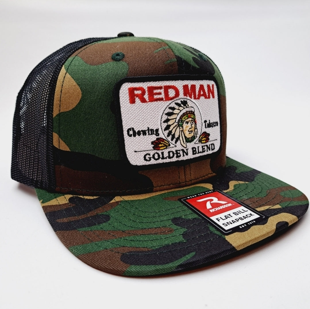 Red Man Richardson 511 Embroidered Patch Trucker Camouflage Snapback Cap Hat Black Mesh
