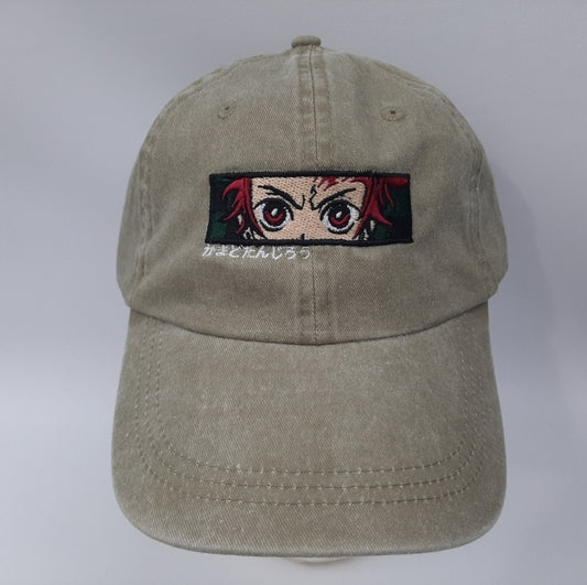 Demon Slayer Anime Hat Cap Relaxed Cotton Beige Tan Embroidered Adjustable