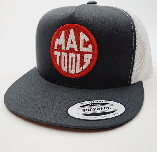 Mac Tools Trucker Mesh Snapback Cap Hat Flat Bill Embroidered Patch Gray & white