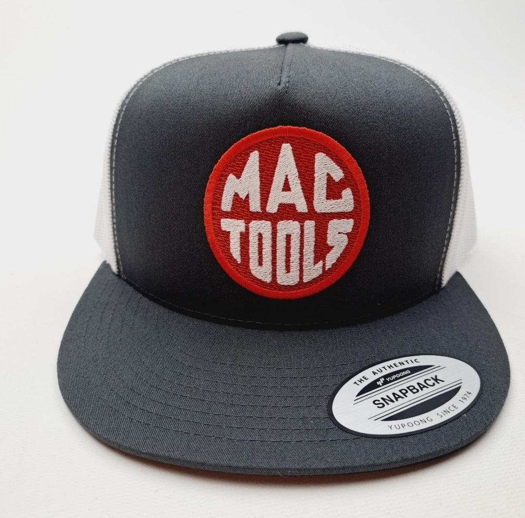 Mac Tools Trucker Mesh Snapback Cap Hat Flat Bill Embroidered Patch Gray & white