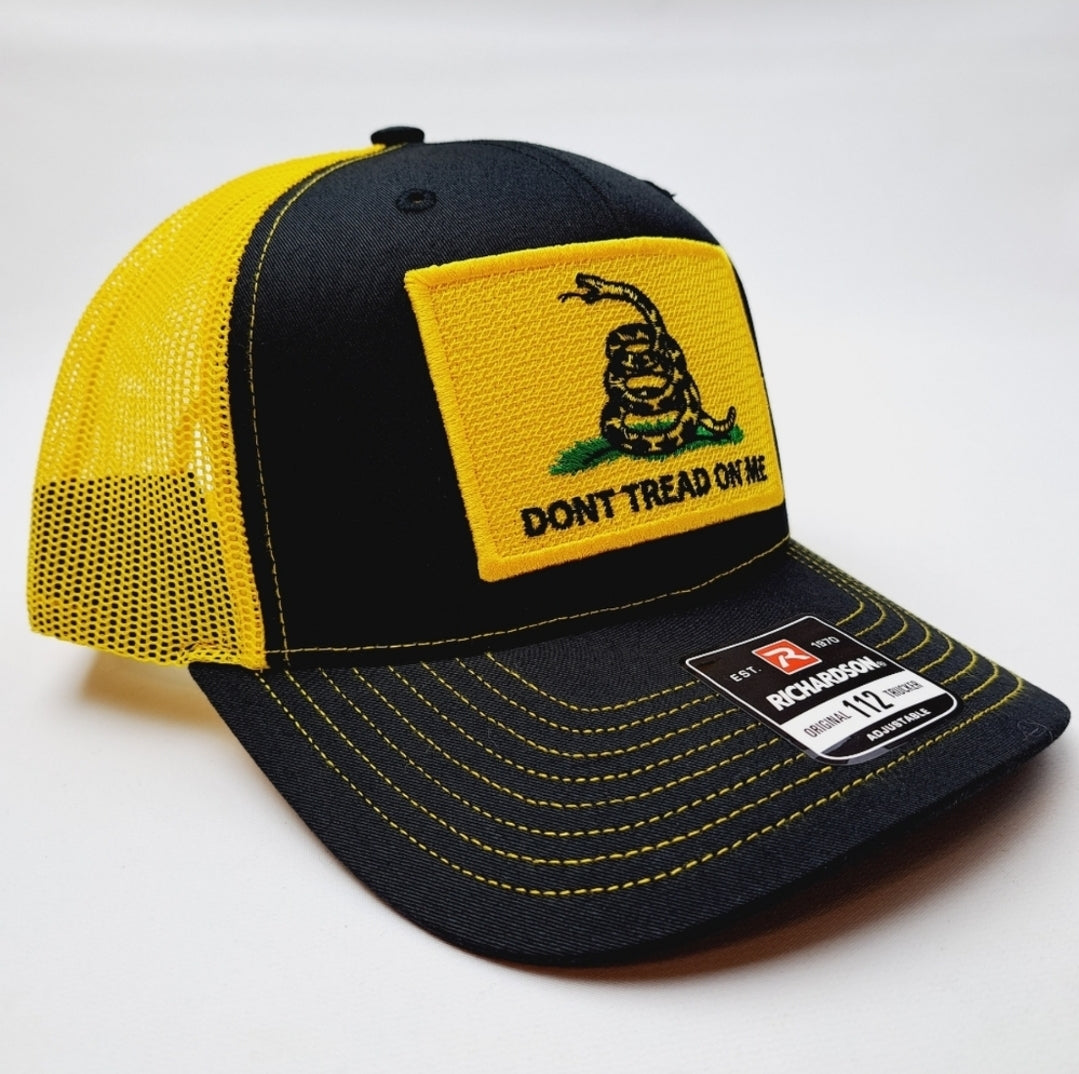 Richardson 112 Don't Tread On Me Hat Cap Embroidered Patch Mesh Snapback Snake black Yellow