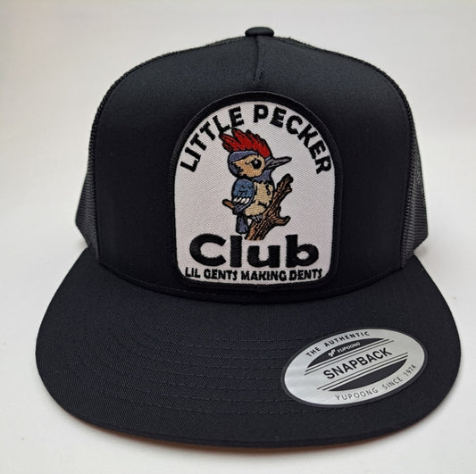 Little Pecker Club Flat Bill Mesh Snapback Black Cap Hat Embroidered Patch