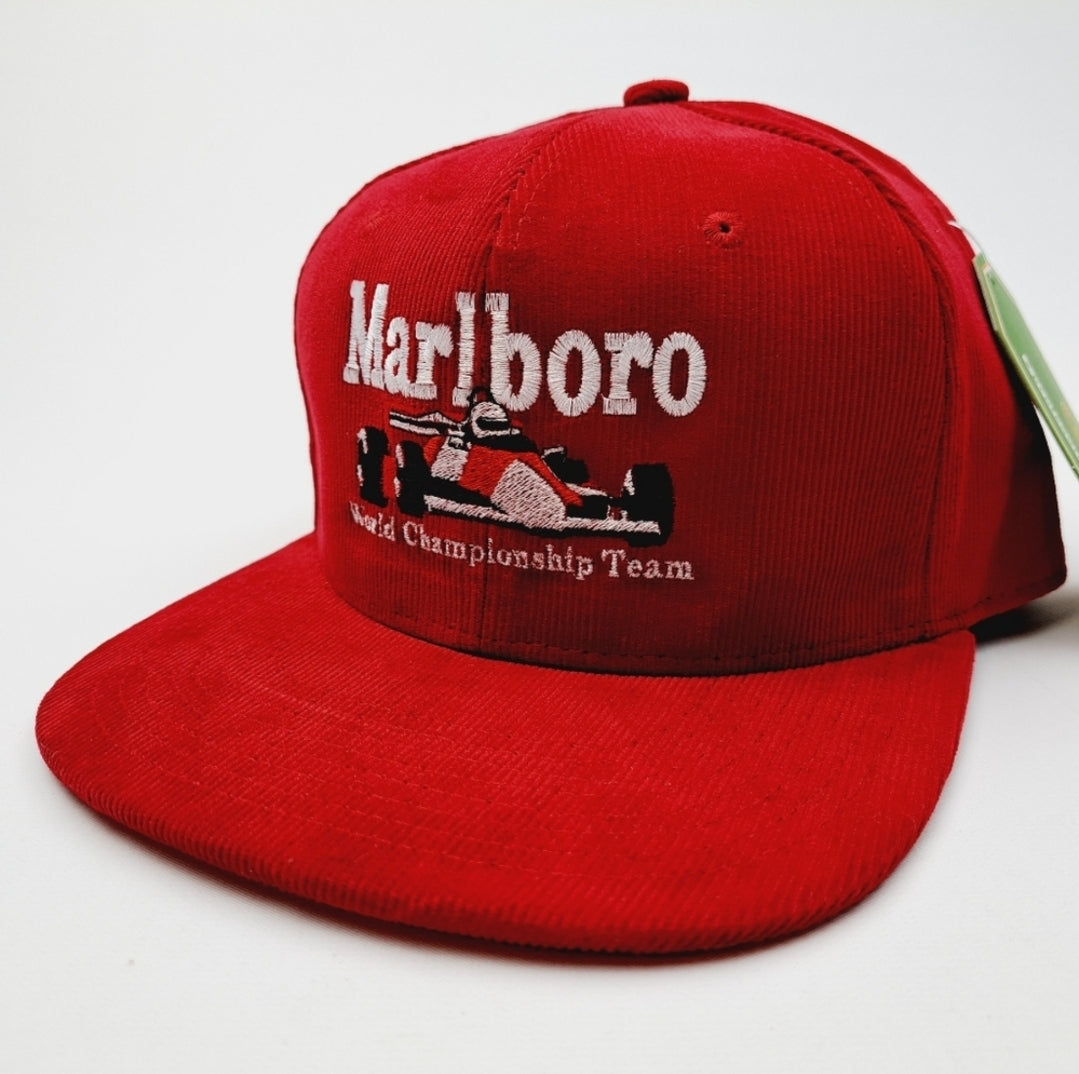 Marlboro Formula 1 Racing Embroidered Flat Bill Corduroy Snapback Cap Hat Red