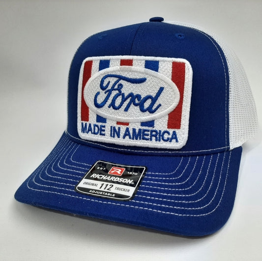 Ford Patch Richardson 112 Trucker Mesh Snapback Cap Hat Blue & White
