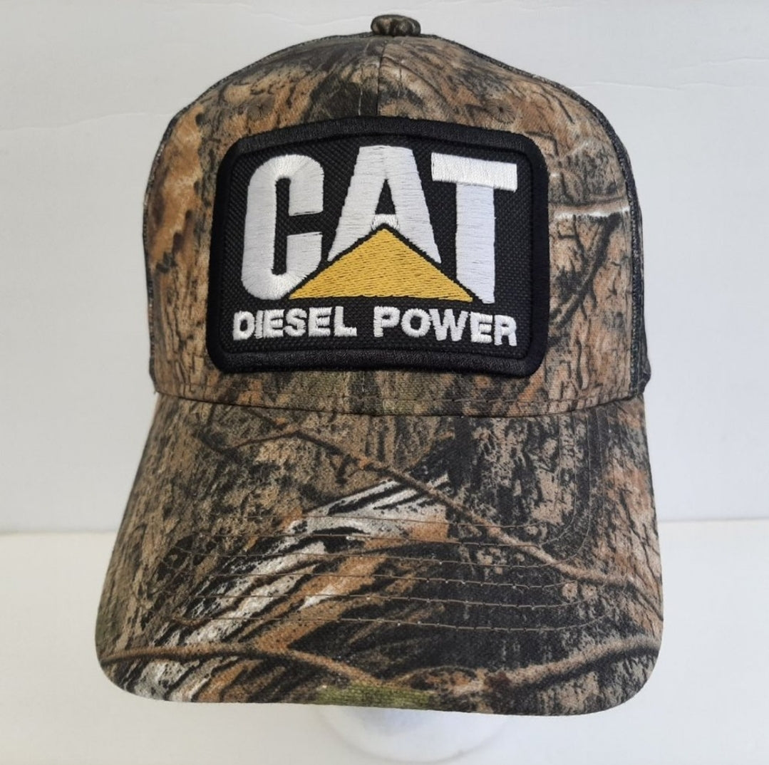 Cat Diesel Hat Embroidered Patch Mesh Snapback Low Profile Cap Camouflage