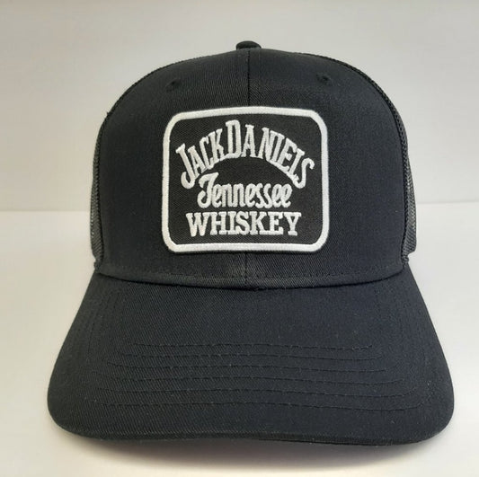 Jack Daniels Tennessee Whiskey curved bill embroidered patch mesh snapback cap hat black