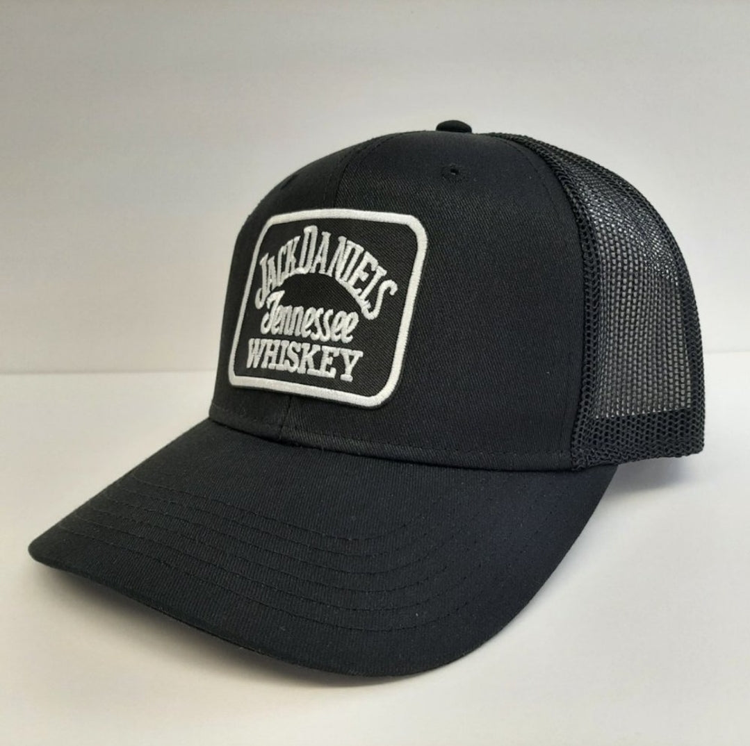 Jack Daniels Tennessee Whiskey curved bill embroidered patch mesh snapback cap hat black