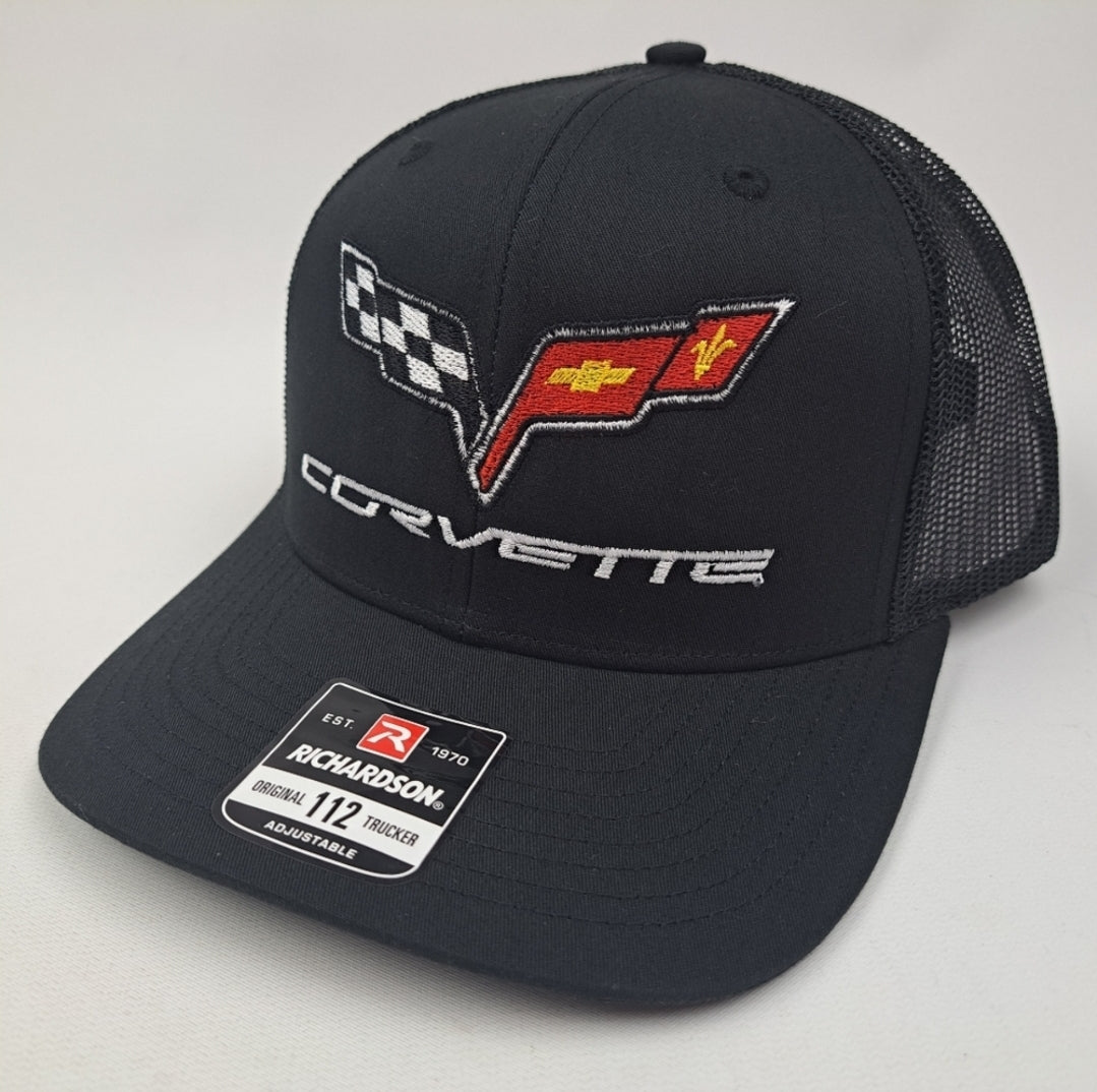 Corvette Richardson 112 Trucker Mesh Snapback Cap Hat Black