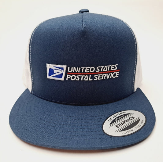 United States Postal Service Post Office Flat Bill Mesh Snapback Cap Hat Blue and White