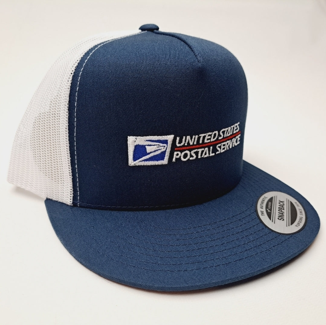United States Postal Service Post Office Flat Bill Mesh Snapback Cap Hat Blue Yupoong