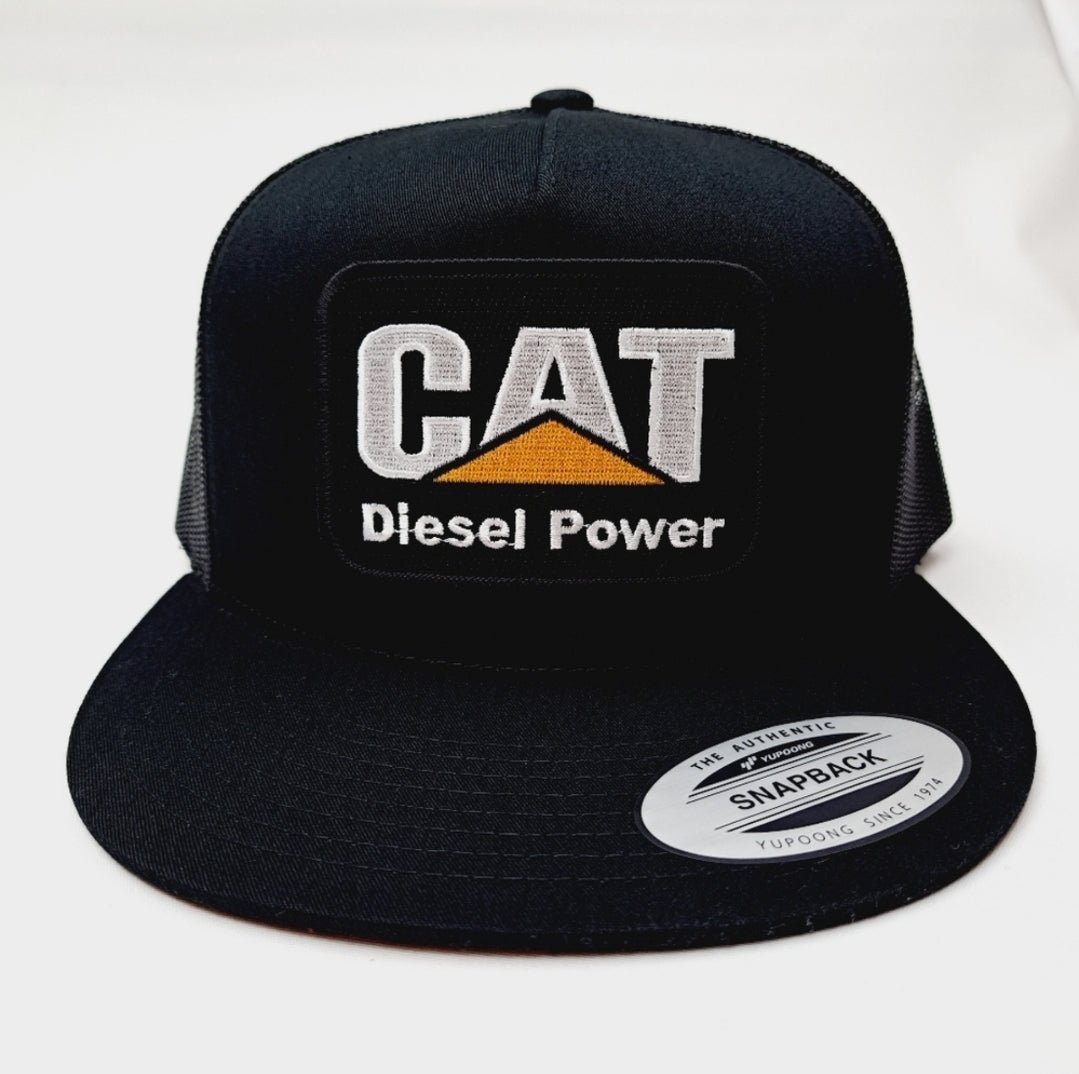 Cat Diesel Power Embroidered Patch Flat bill Trucker Mesh Snapback Cap