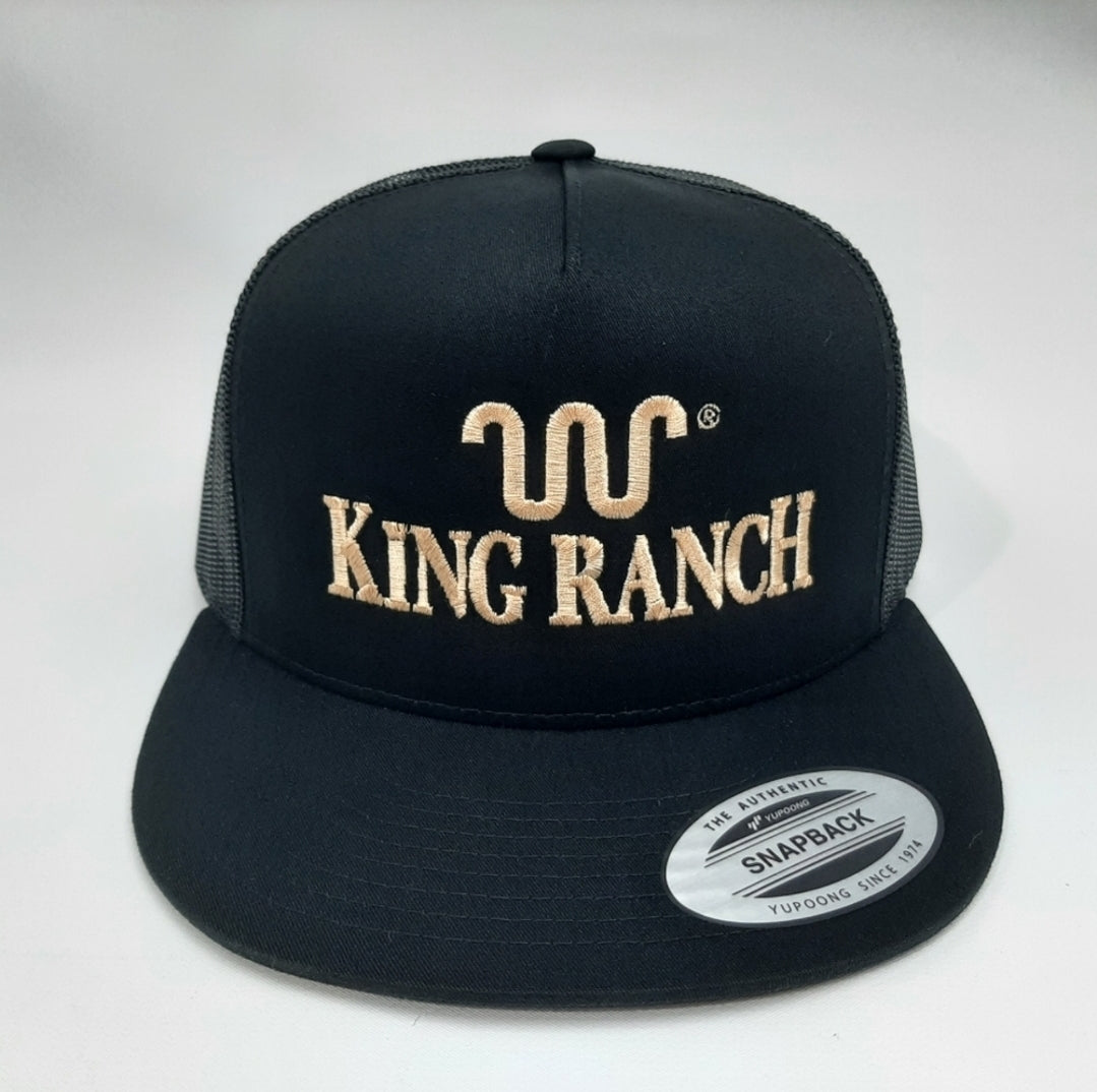 King Ranch Flat Bill Mesh Trucker Snapback Hat Cap Black Embroidered Black