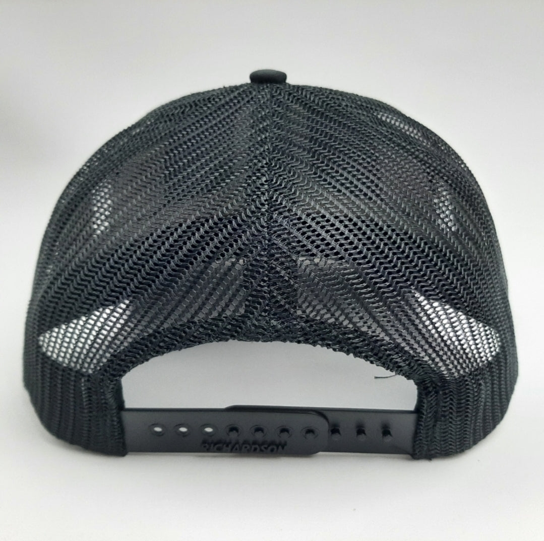 Komatsu Embroudered Patch Richardson 112 Curved Bill Mesh Snapback Cap Hat Black