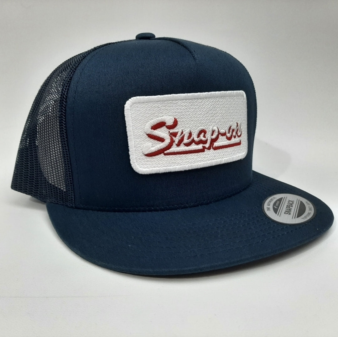 Snap On Snap-On Embroidered Patch Flat Bill Trucker Mesh Snapback Cap Hat Blue