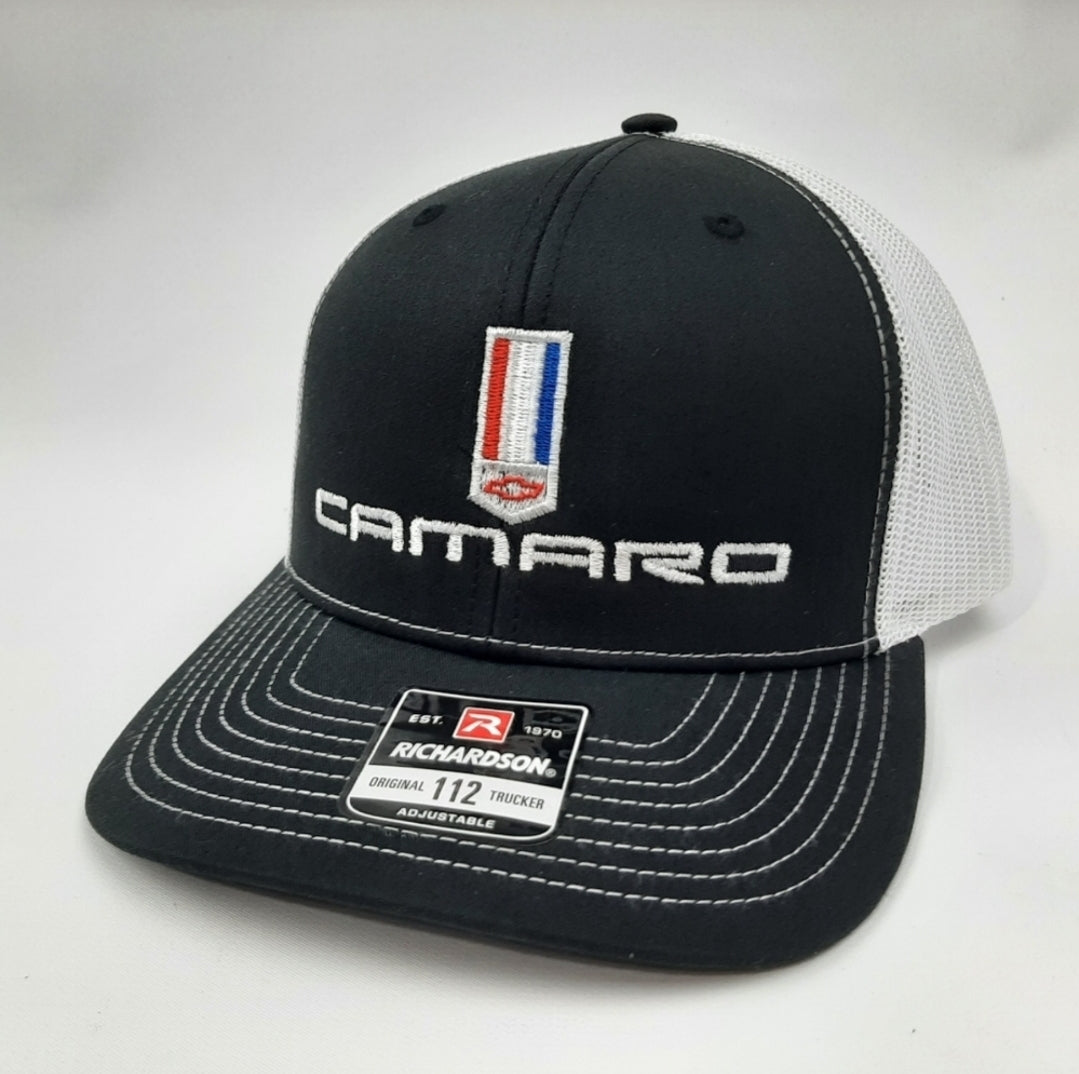 Camaro Richardson 112 Trucker Mesh Snapback Cap Hat Black & White
