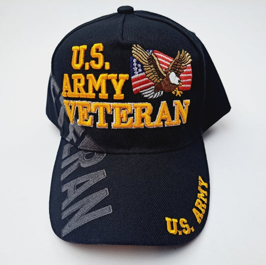 U.S. Army Veteran Mens Adjustable Hat Baseball Cap Embroidered Black