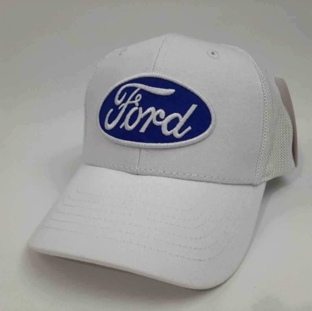 Ford Embroidered Patch Curved Bill Snapback Mesh Hat Cap White