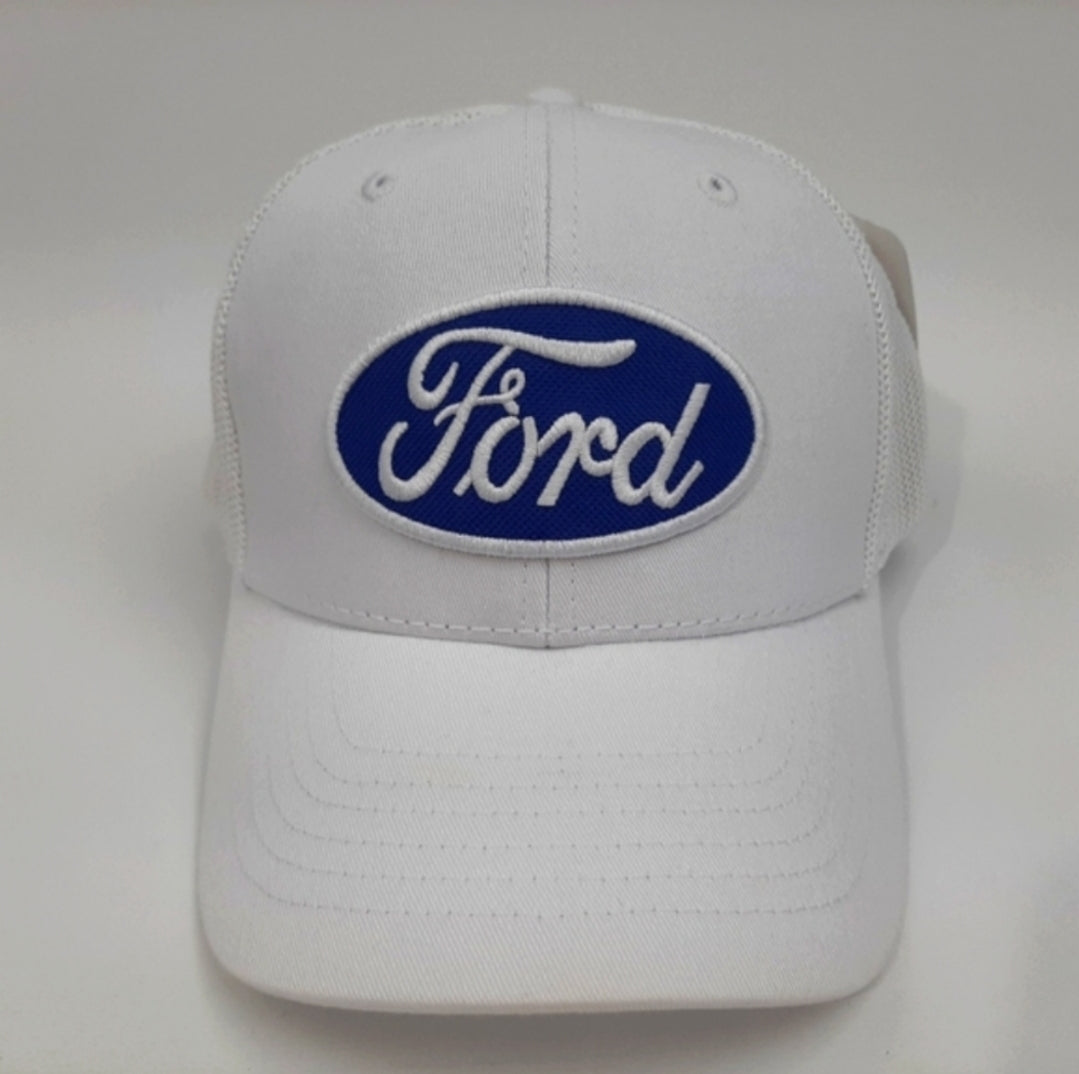 Ford Embroidered Patch Curved Bill Snapback Mesh Hat Cap White