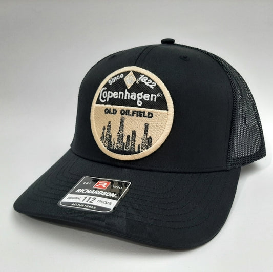 Copenhagen Embroidered Patch Richardson 112 Curved Bill Trucker Mesh Snapback Cap Hat Black