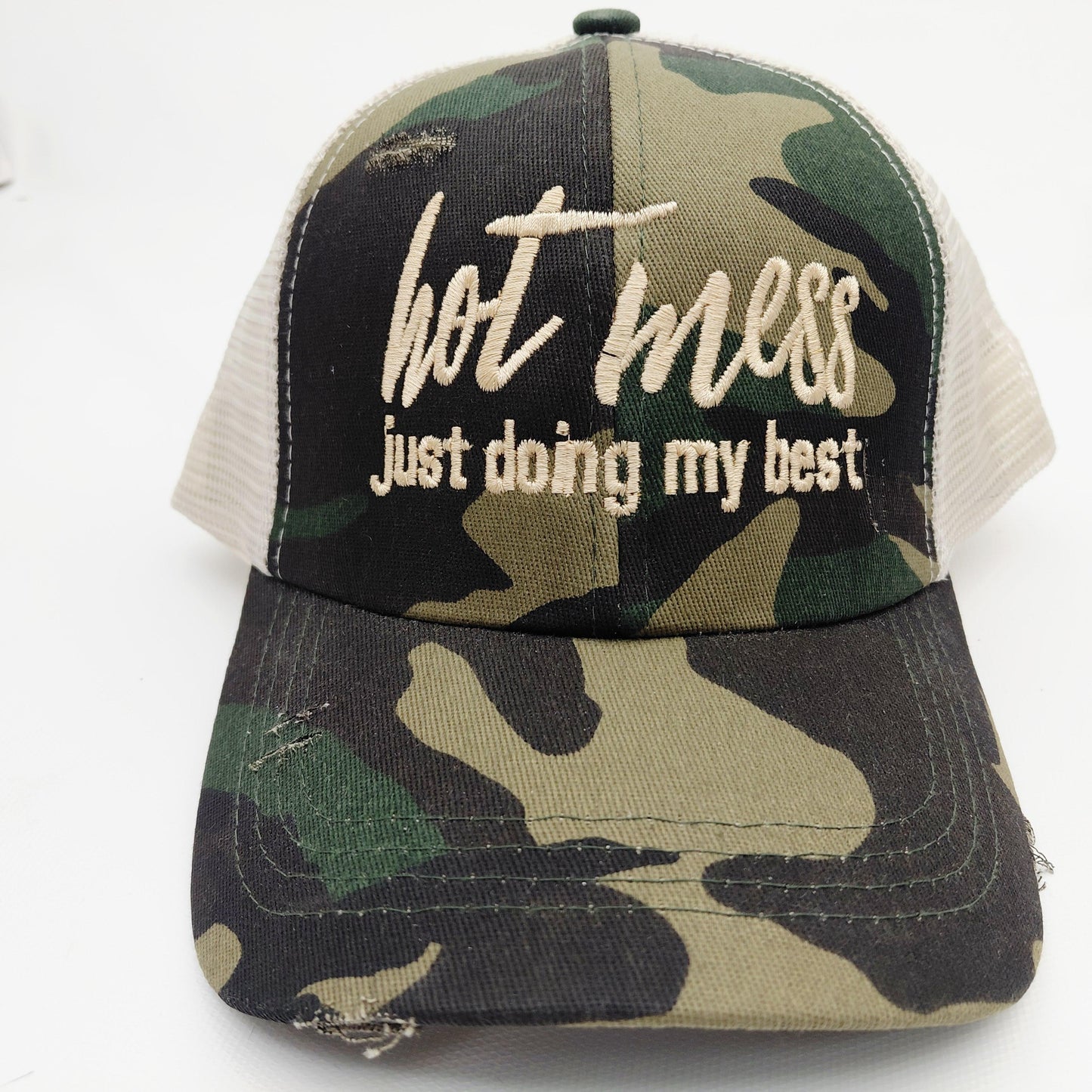 Hot Mess Just Doing My Best Camo Trucker Hat Adjustable Mesh Cap