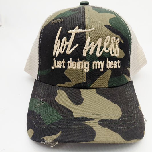Hot Mess Just Doing My Best Camo Trucker Hat Adjustable Mesh Cap