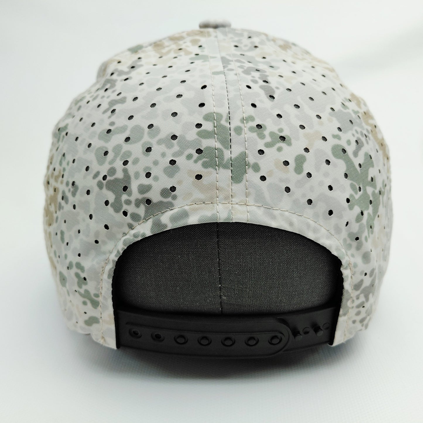 Perforated back panels and black adjustable snap closure of Black Pond SOBRO camouflage hat