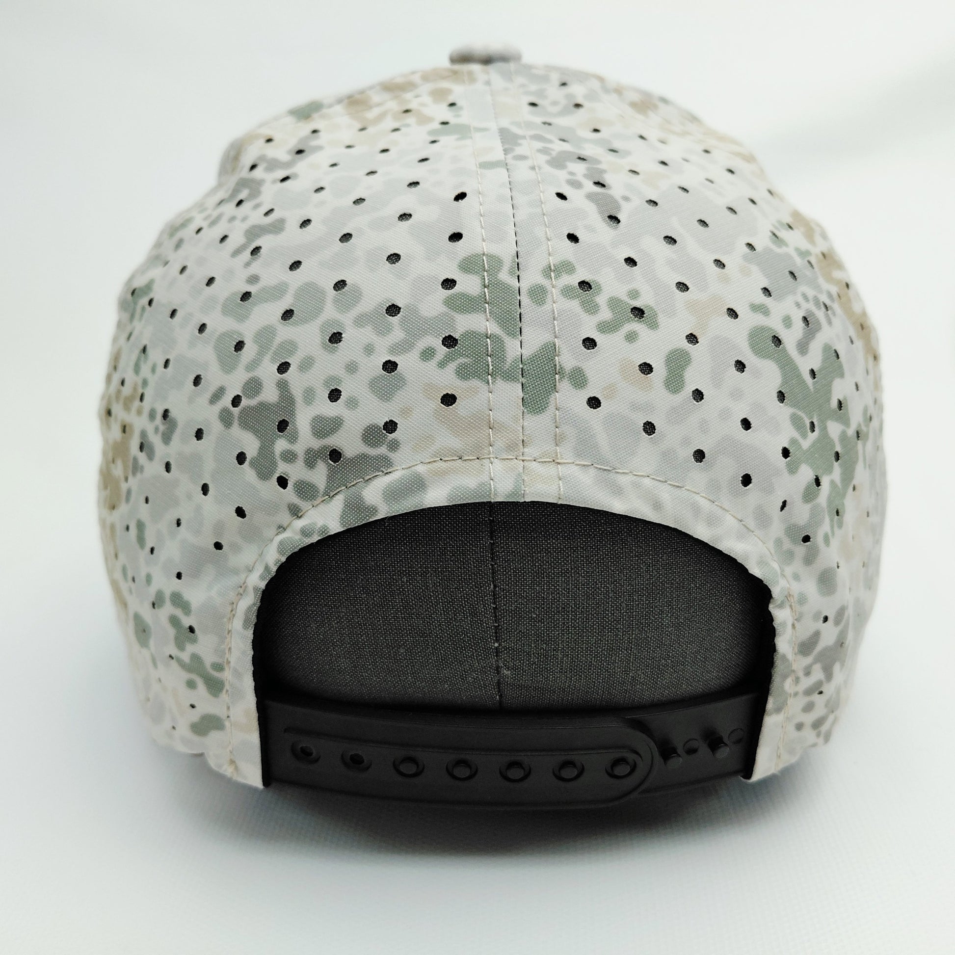 Perforated back panels and black adjustable snap closure of Black Pond SOBRO camouflage hat