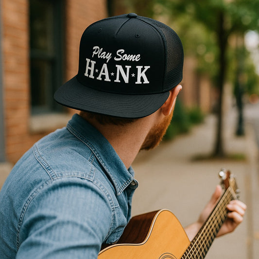 Play Some Hank Williams Jr. Embroidered Flat Bill Mesh Snapback Cap Hat Black Yupoong