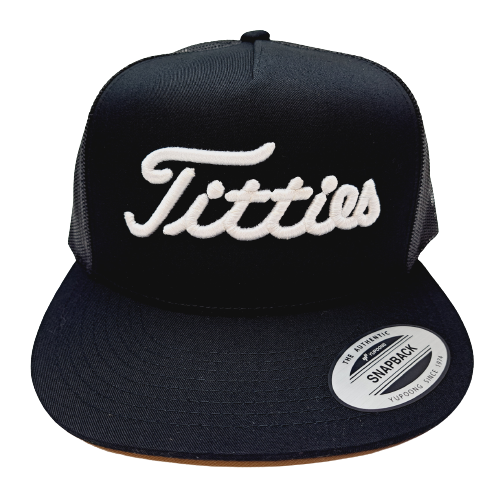 Titties Golf Baseball Cap Flat Bill Trucker Mesh Snapback Black