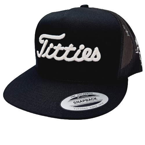 Titties Golf Baseball Cap Flat Bill Trucker Mesh Snapback Black