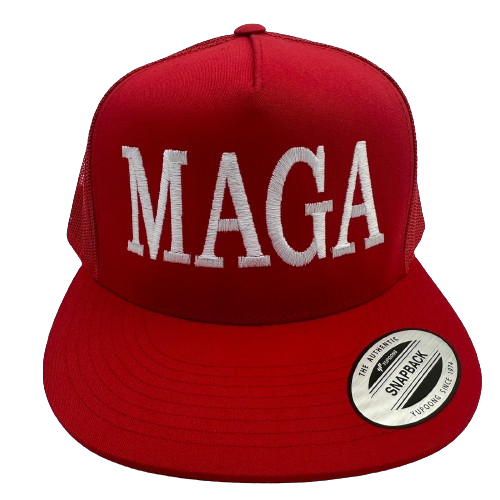 Donald J. Trump 2024 MAGA Embroidered Flat Bill Mesh Snapback Cap Hat Red Yupoong