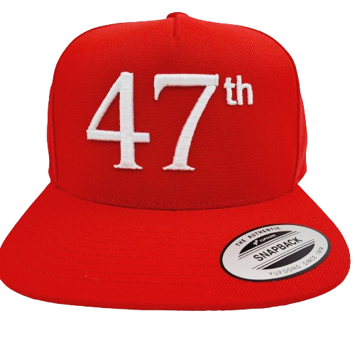 Donald J. Trump 47th 2024 MAGA Embroidered Flat Bill Mesh Snapback Cap Hat Red Yupoong