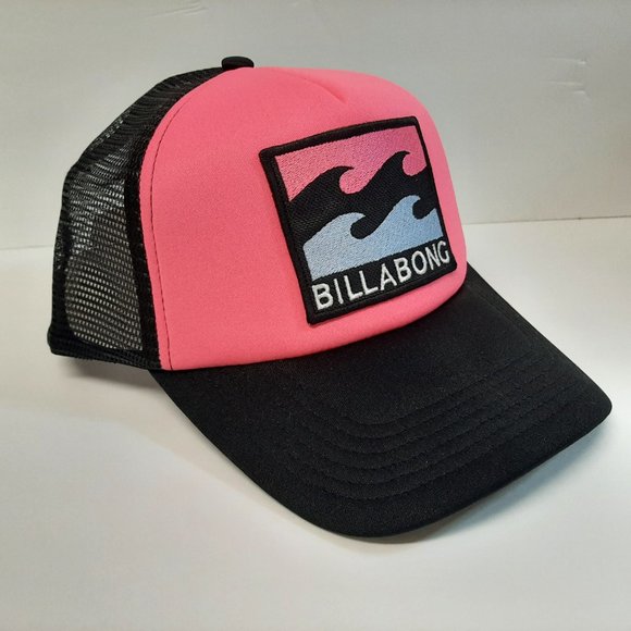 Billabong Embroidered Patch Foam Trucker Mesh Cap Pink Black
