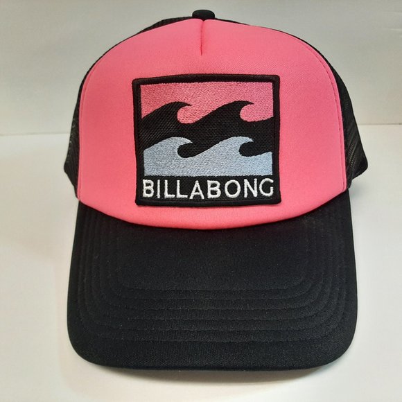 Billabong Embroidered Patch Foam Trucker Mesh Cap Pink Black