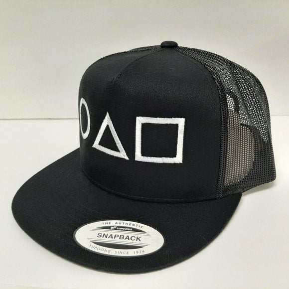 Squid Game Flat Bill Snapback Mesh Trucker Black Embroidered