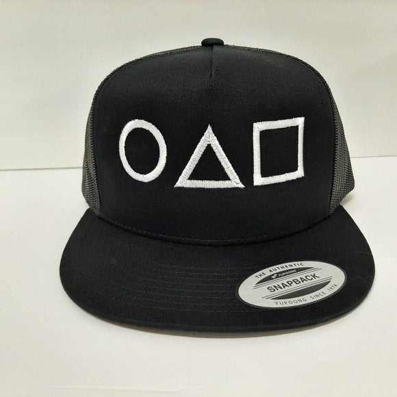 Squid Game Flat Bill Snapback Mesh Trucker Black Embroidered